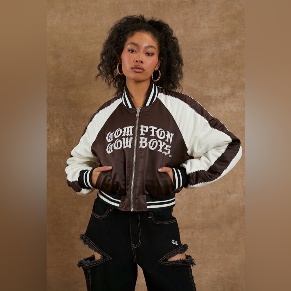 Forever 21 and Compton Cowboys Satin Embroidered  Varsity Jacket Size XS